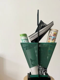 Porte-parapluie en métal vert et noir vintage, style rockabilly, années 1950