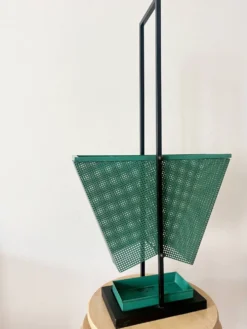 Porte-parapluie en métal vert et noir vintage, style rockabilly, années 1950