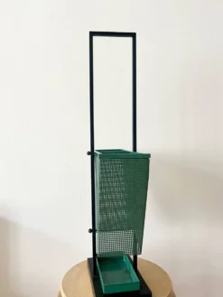Porte-parapluie en métal vert et noir vintage, style rockabilly, années 1950