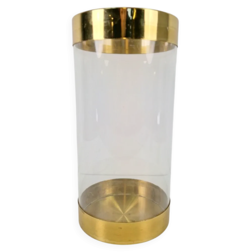 Porte-parapluie en verre acrylique et laiton, France, années 1970