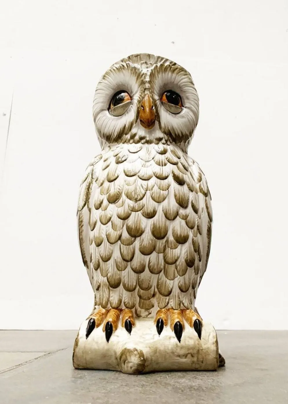 Porte-parapluie hibou en céramique italienne vintage