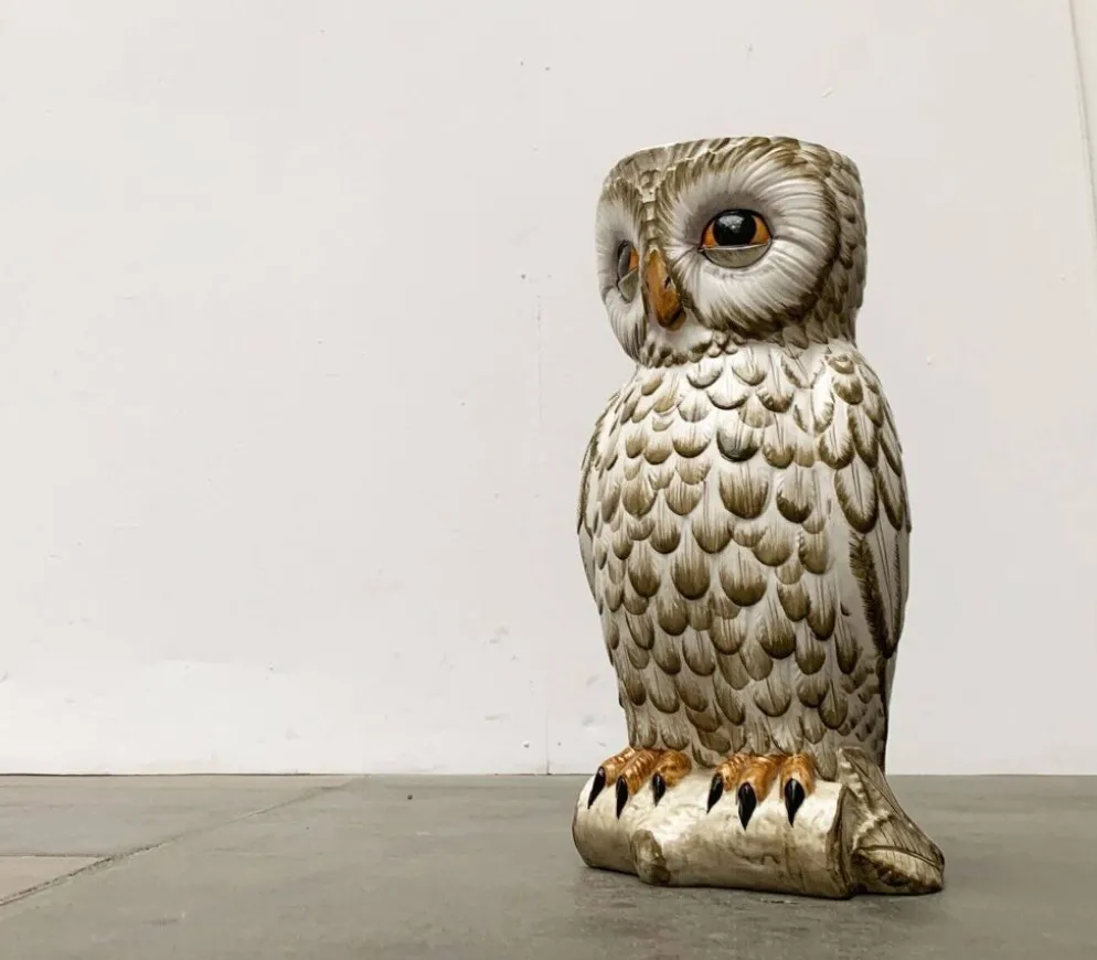Porte-parapluie hibou en céramique italienne vintage