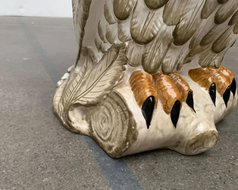Porte-parapluie hibou en céramique italienne vintage