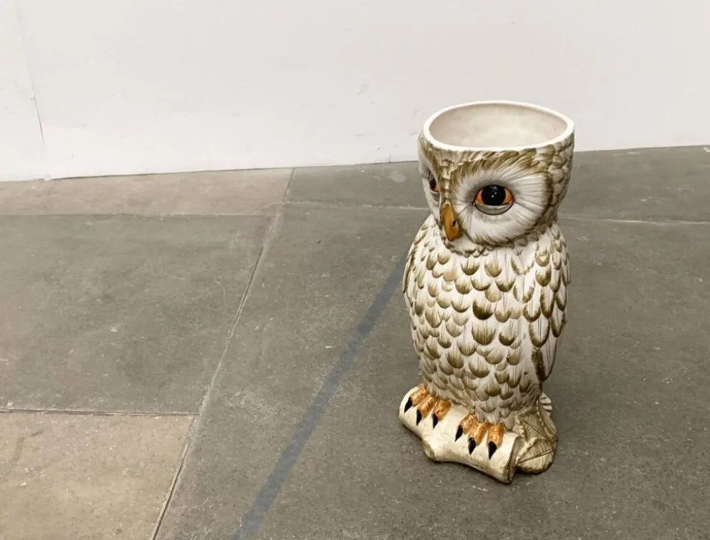 Porte-parapluie hibou en céramique italienne vintage