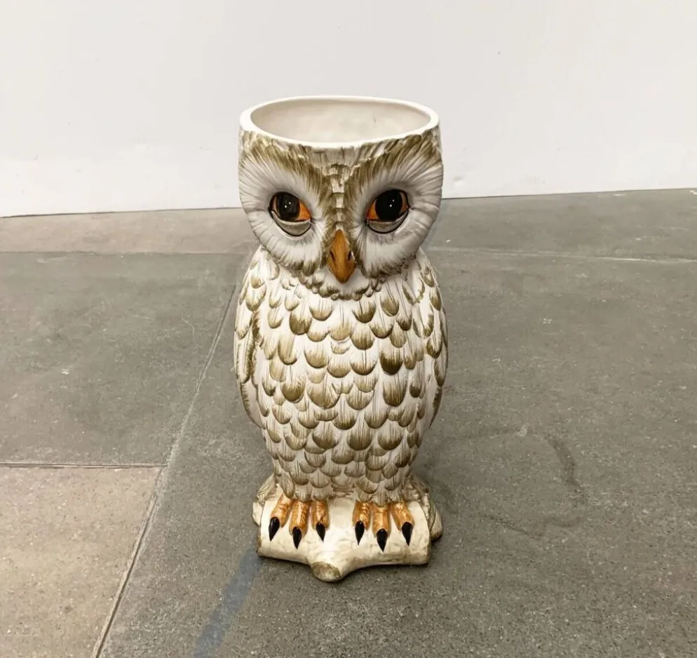 Porte-parapluie hibou en céramique italienne vintage