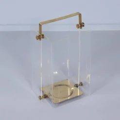 Porte-parapluie Hollywood Regency en acrylique et laiton, années 1980 – design transparent