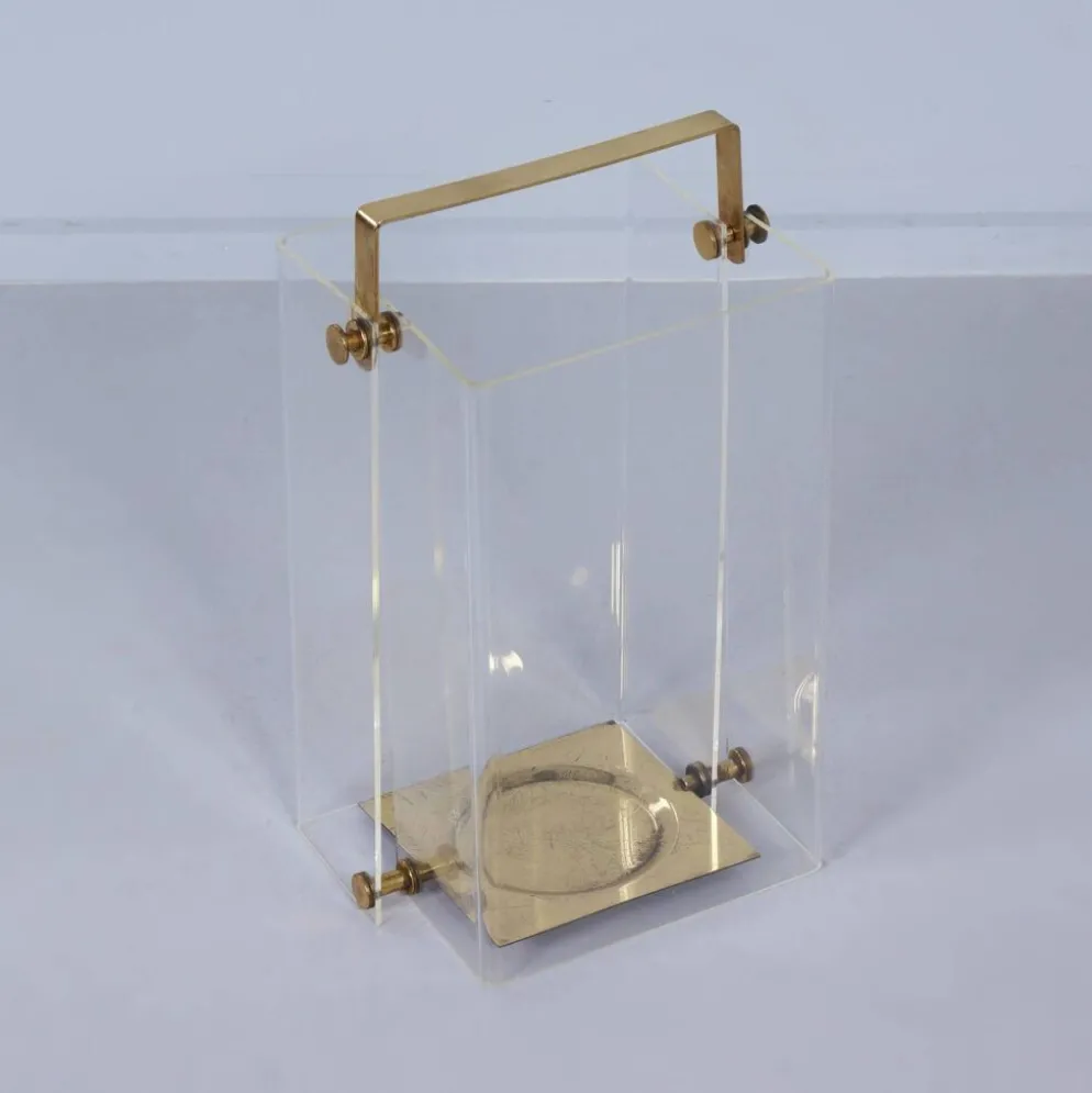 Porte-parapluie Hollywood Regency en acrylique et laiton, années 1980 – design transparent