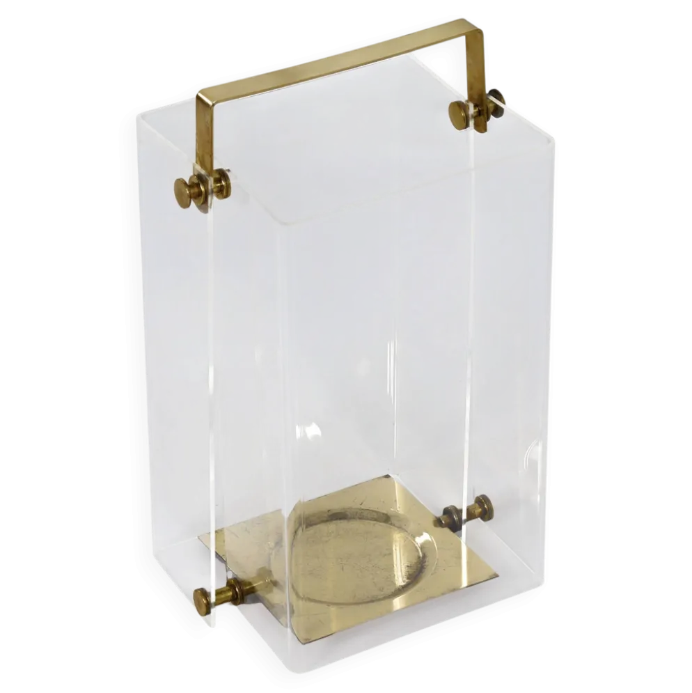 Porte-parapluie Hollywood Regency en acrylique et laiton, années 1980 – design transparent