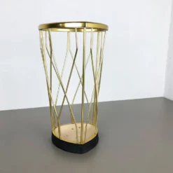 Porte-parapluie moderniste en métal et laiton du milieu du siècle, Allemagne, années 1950
