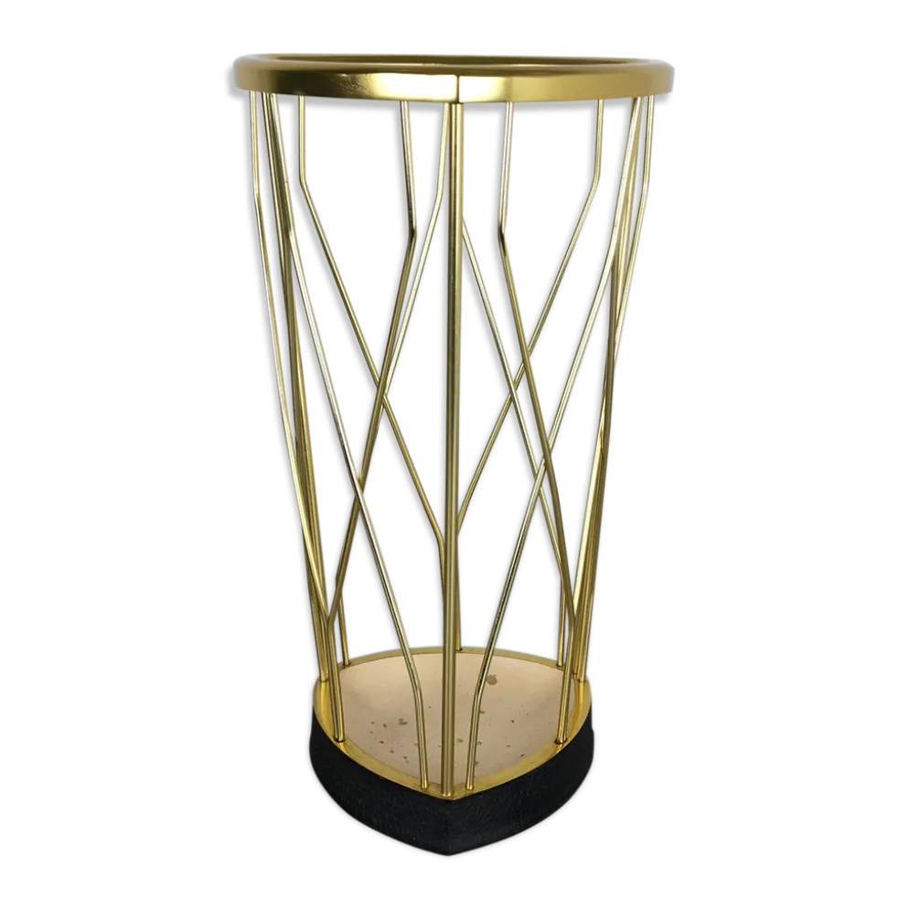 Porte-parapluie moderniste en métal et laiton du milieu du siècle, Allemagne, années 1950