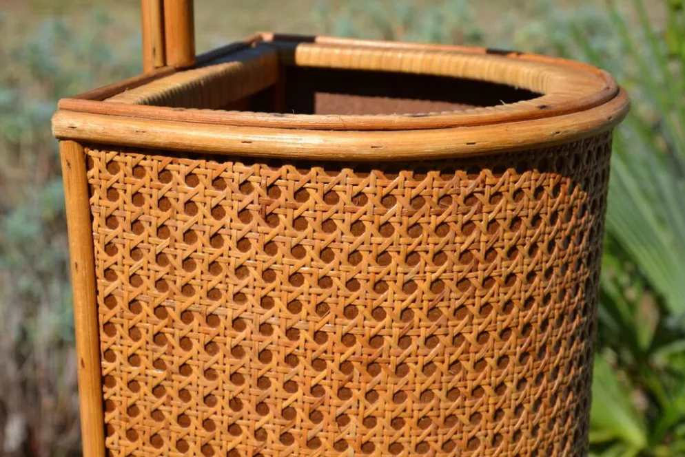 Porte-parapluie osier et cannage vintage