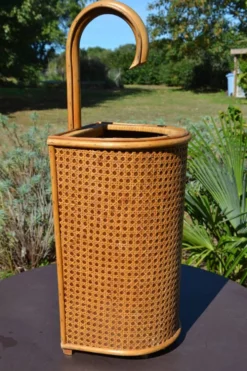 Porte-parapluie osier et cannage vintage