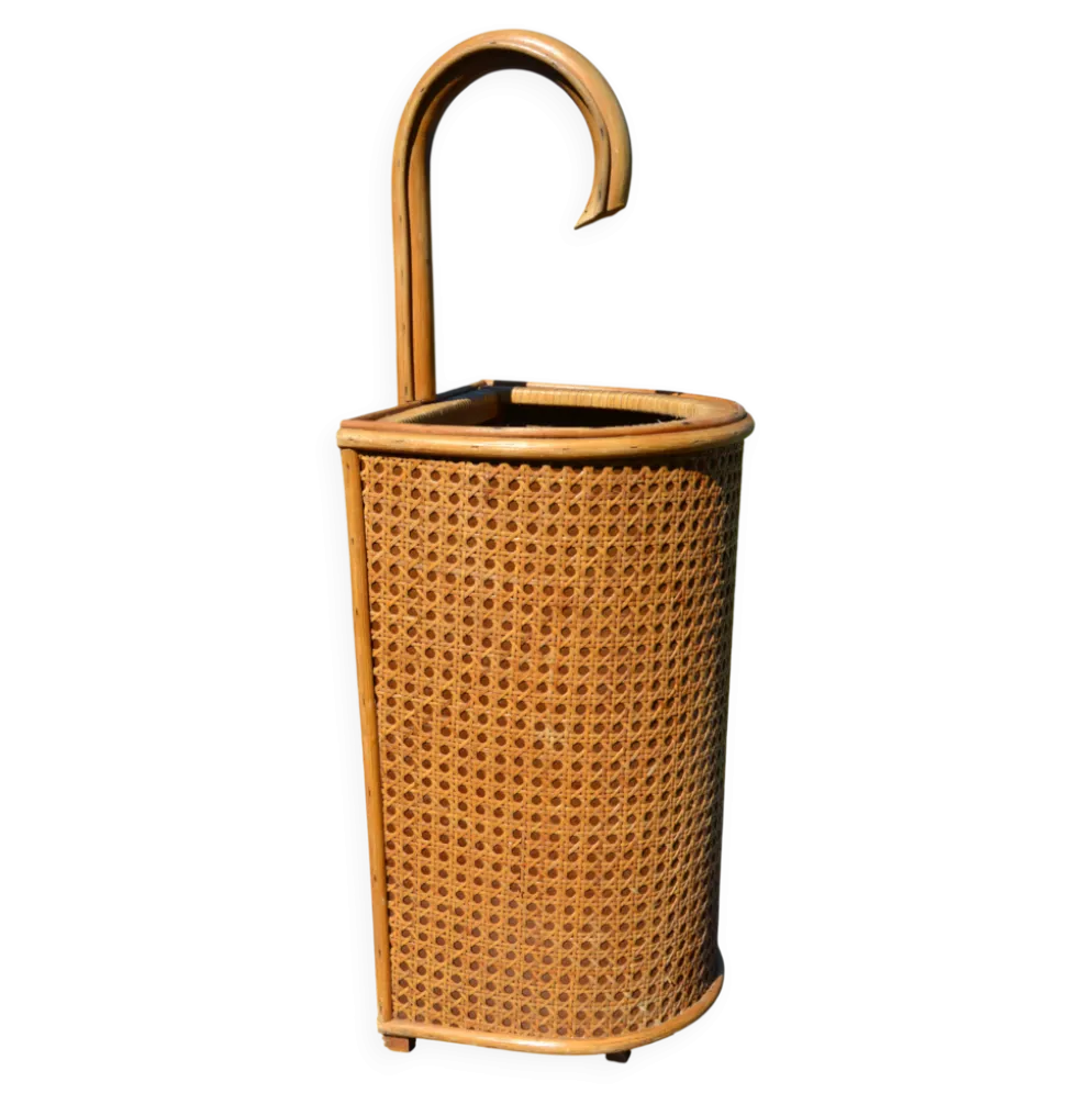 Porte-parapluie osier et cannage vintage