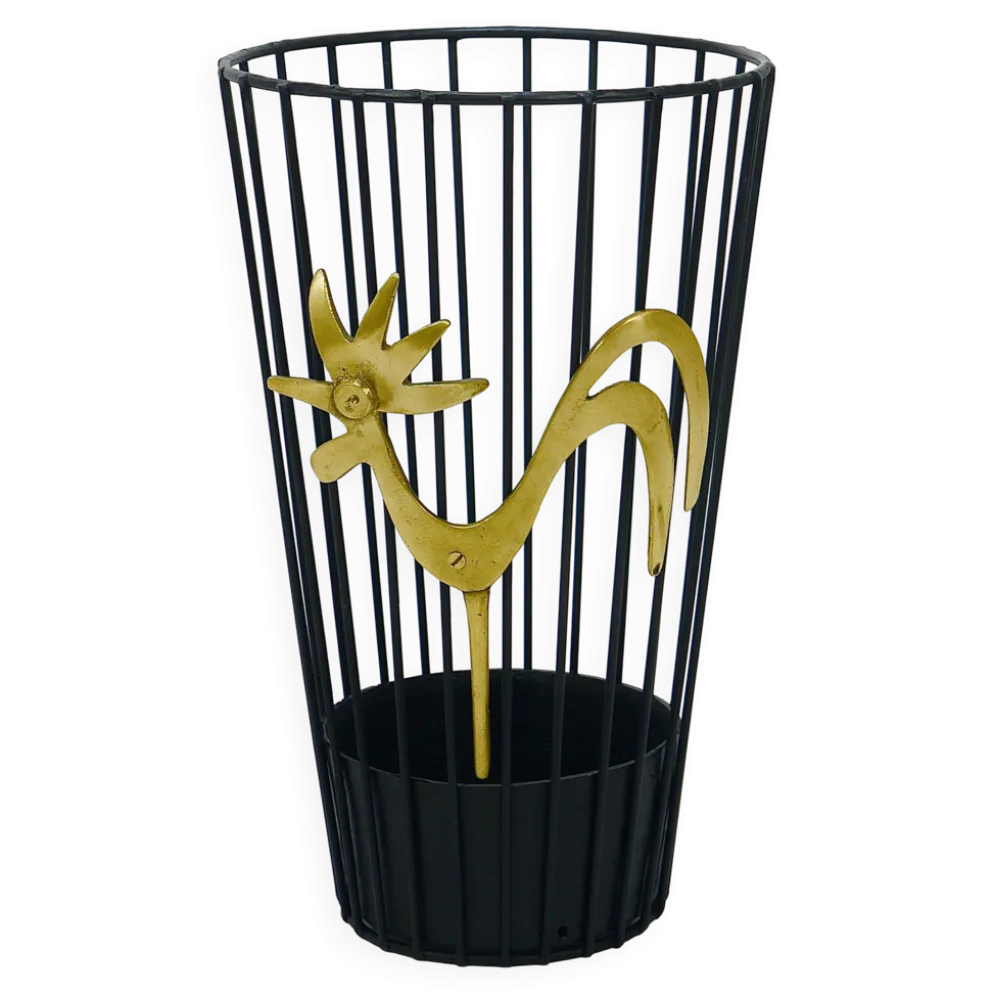 Porte-parapluies Coq en Laiton Walter Bosse Milieu du Siècle pour Herta Baller, années 1950