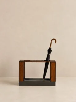 Porte-parapluies vintage Art Déco en bois & métal – ca. 1930–1940