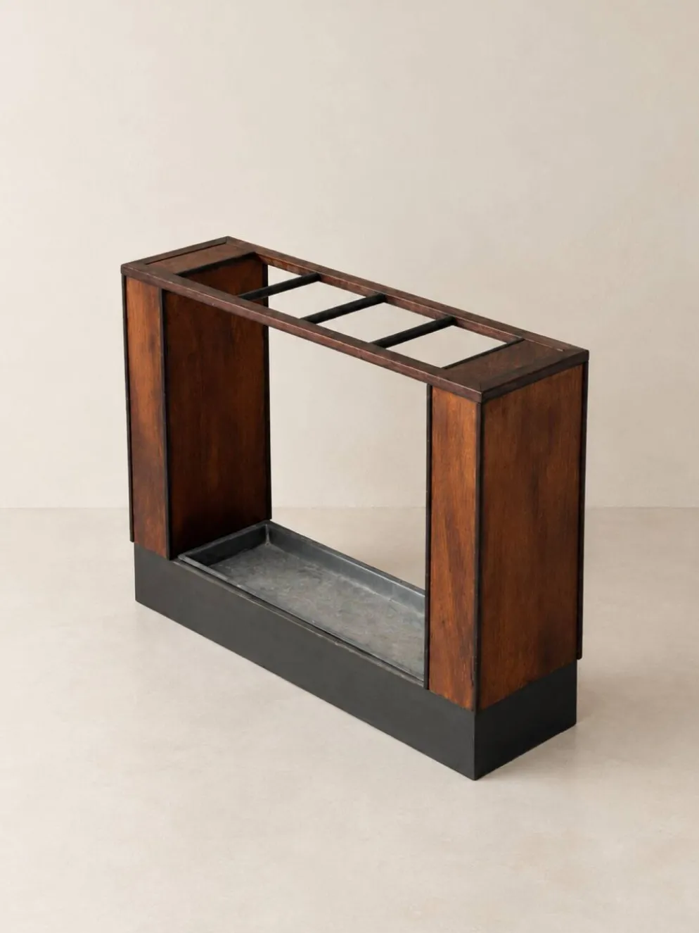 Porte-parapluies vintage Art Déco en bois & métal – ca. 1930–1940
