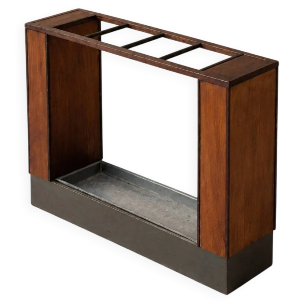 Porte-parapluies vintage Art Déco en bois & métal – ca. 1930–1940