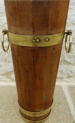 Porte parapluie tonneau style victorien chêne massif, cintré 3 bandes et gr