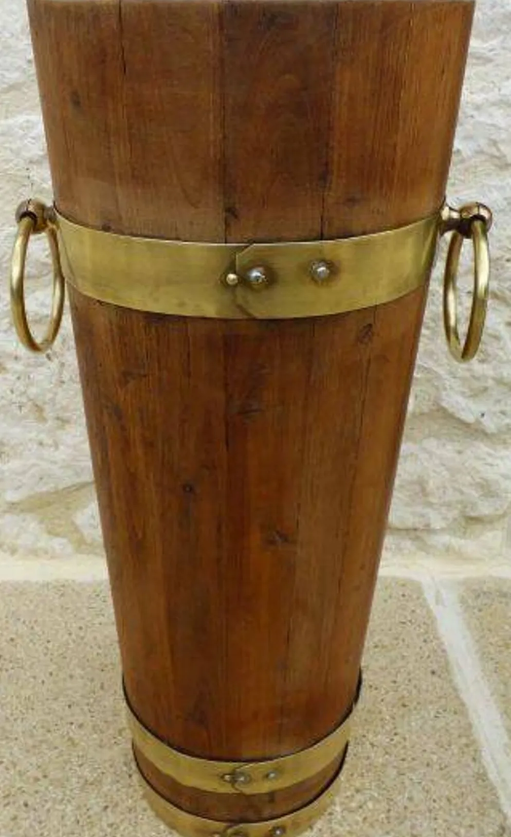 Porte parapluie tonneau style victorien chêne massif, cintré 3 bandes et gr