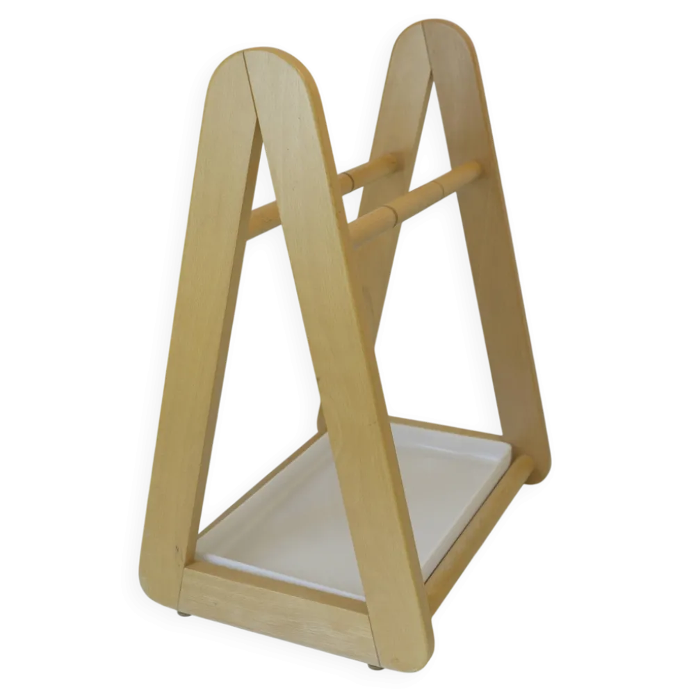 Porte-parapluie vintage de style scandinave, support en bois moderne du milieu du siècle