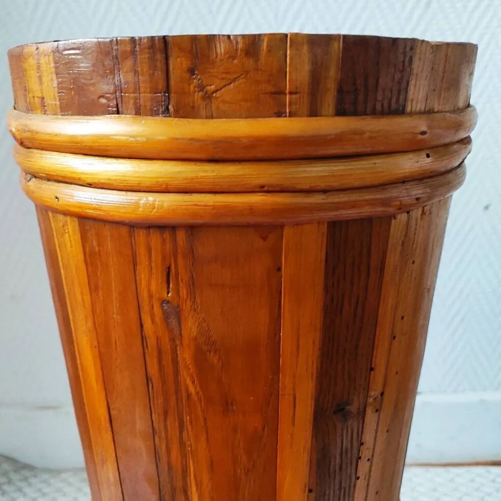 Porte- parapluie vintage en bois et rotin