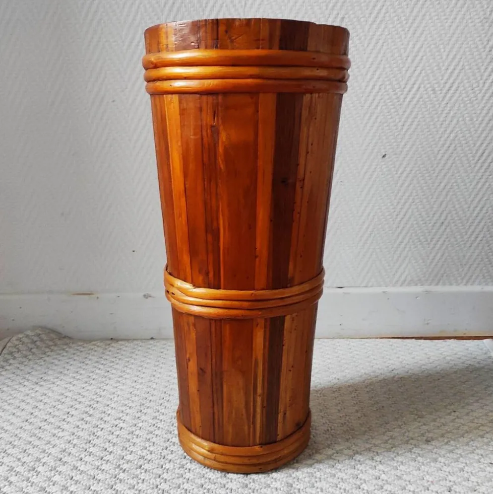 Porte- parapluie vintage en bois et rotin