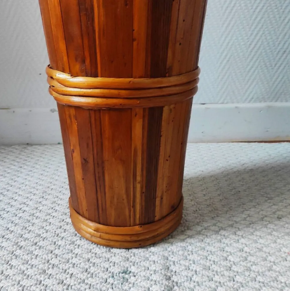 Porte- parapluie vintage en bois et rotin