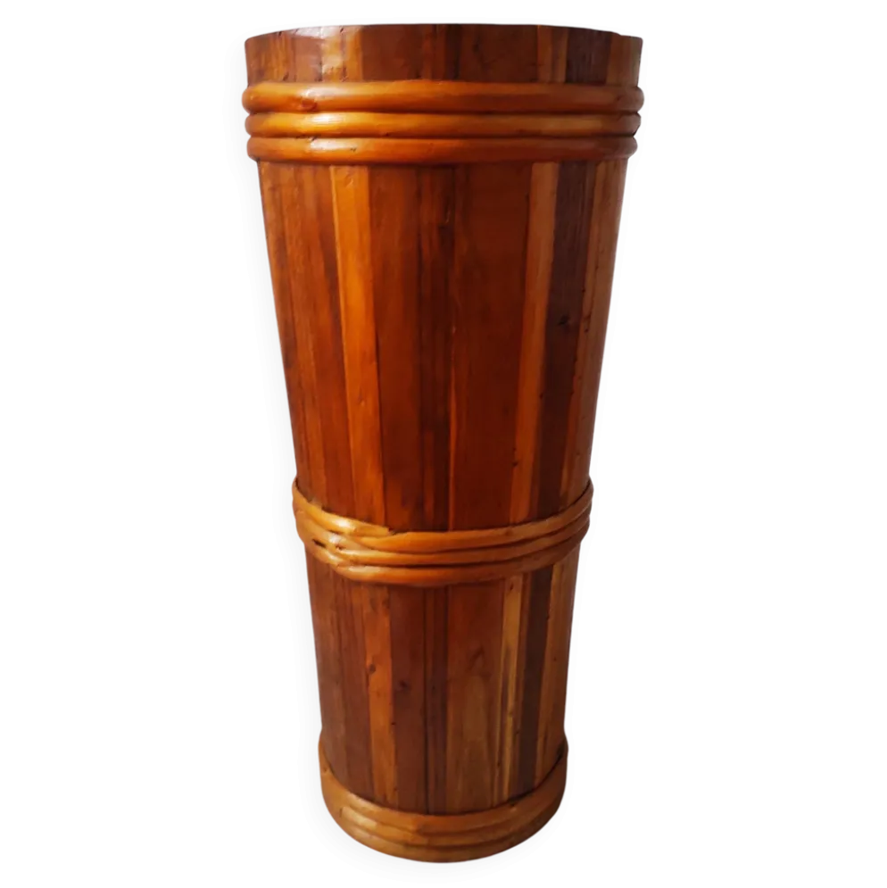 Porte- parapluie vintage en bois et rotin