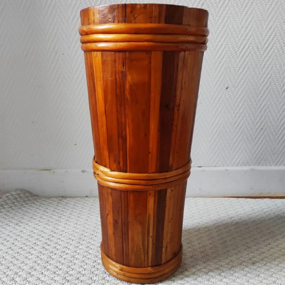 Porte- parapluie vintage en bois et rotin