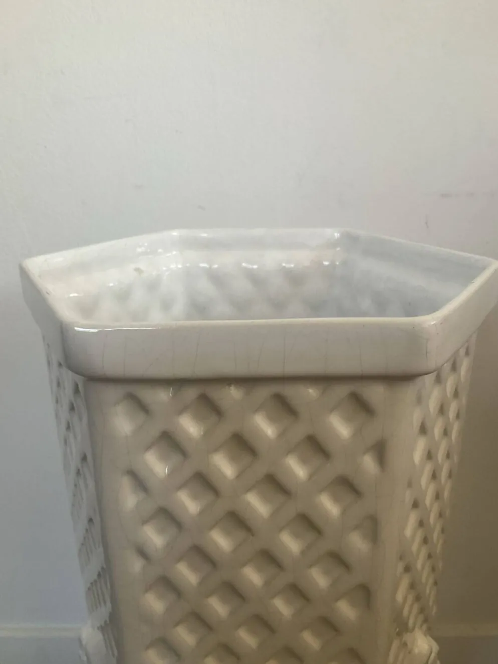 Porte parapluie vintage en céramique craquelée
