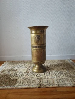 Porte-parapluie vintage en laiton massif patiné– anses tête de lion