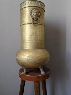 Porte parapluie vintage en laiton poignée tête de lion