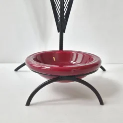Porte-parapluie vintage 1950 en métal cuir & céramique bordeaux 50s rockabilly