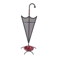 Porte-parapluie vintage 1950 en métal cuir & céramique bordeaux 50s rockabilly