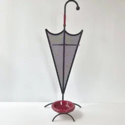 Porte-parapluie vintage 1950 en métal cuir & céramique bordeaux 50s rockabilly