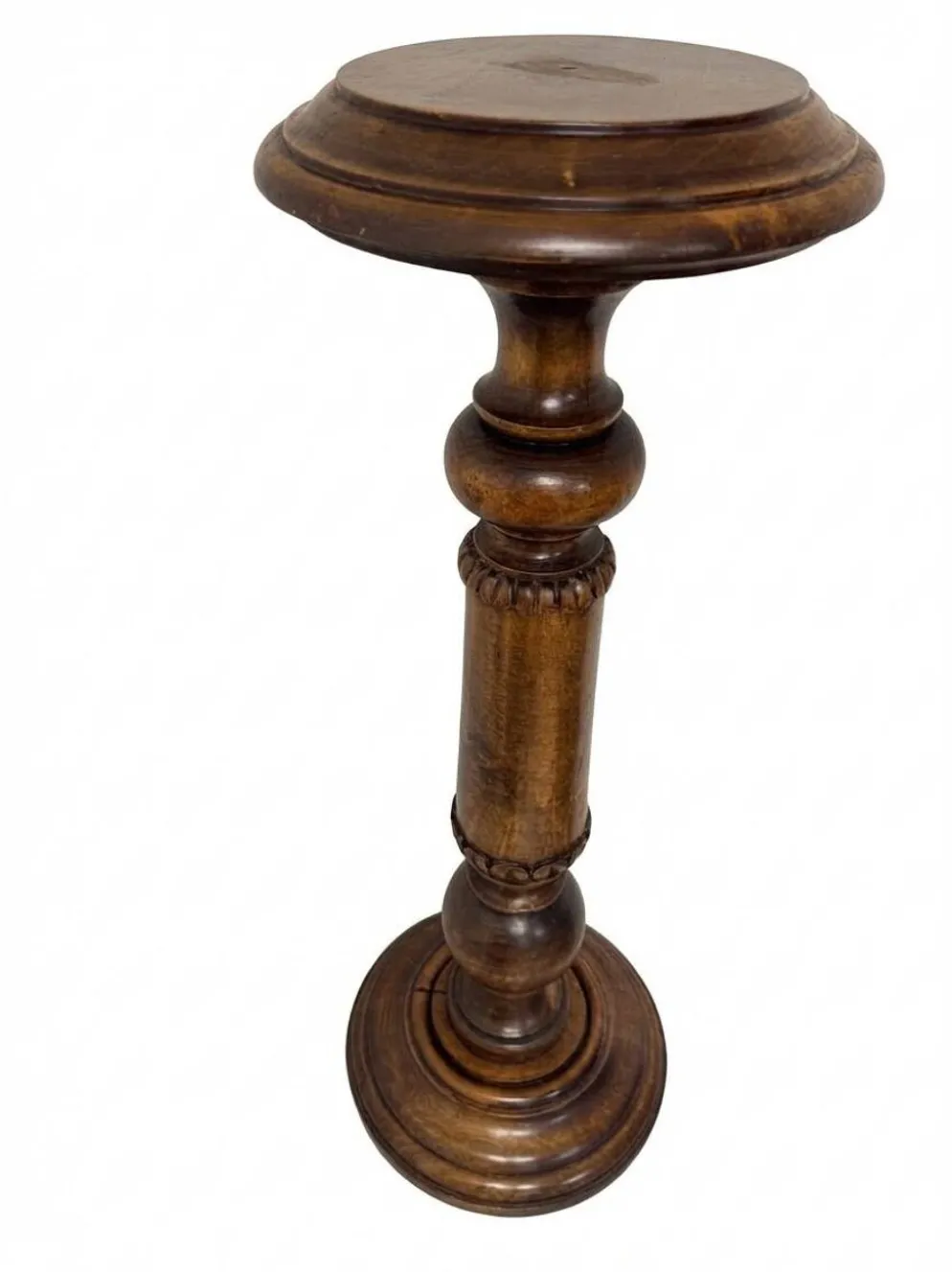 Porte-plante ancien en bois tourné, sellette haute