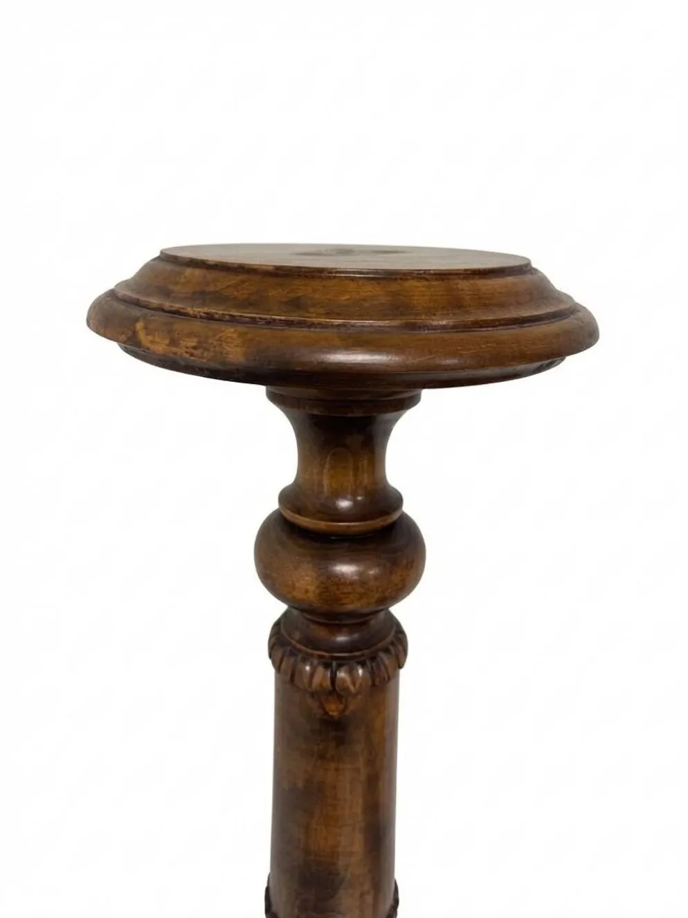 Porte-plante ancien en bois tourné, sellette haute