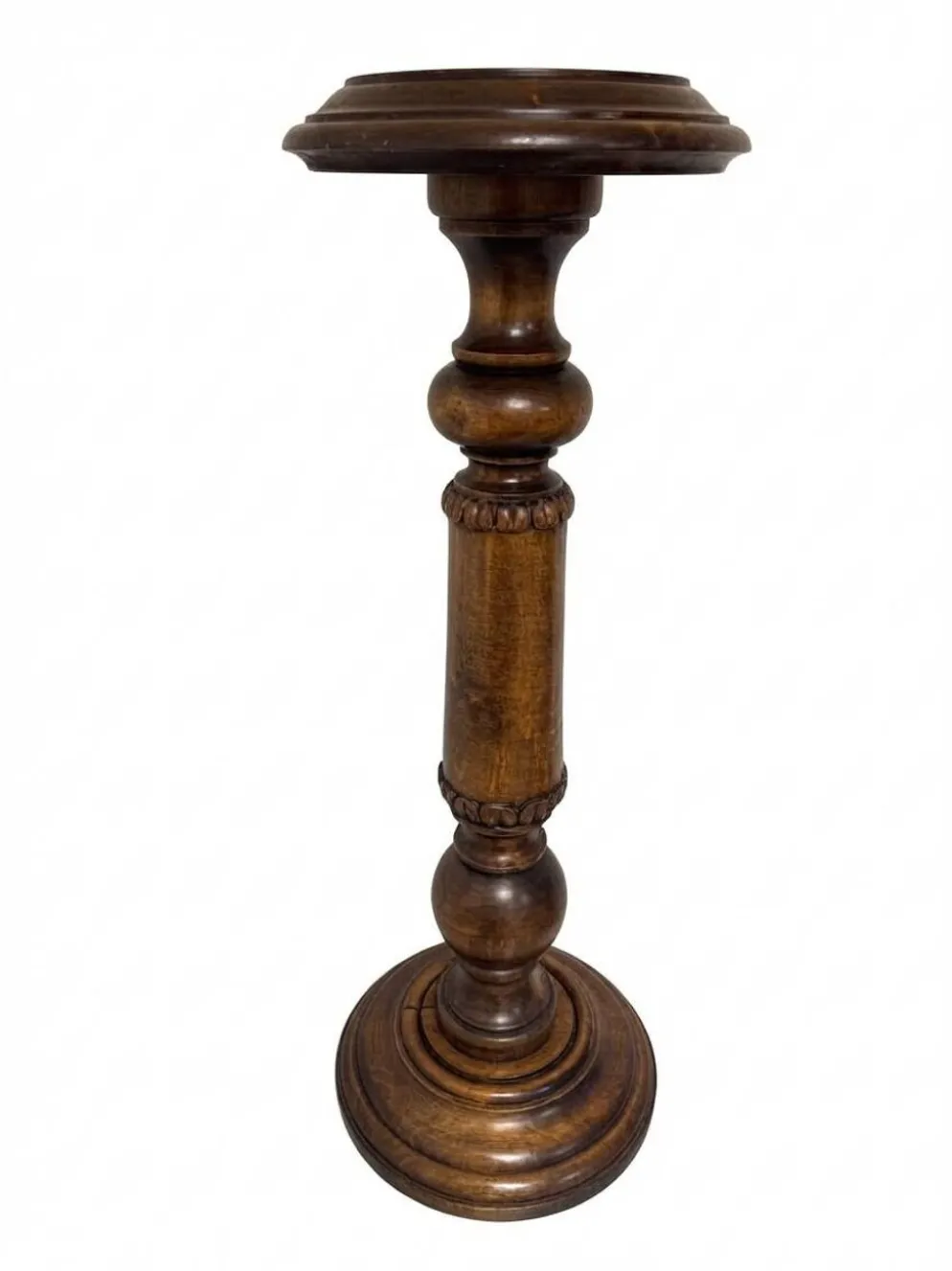 Porte-plante ancien en bois tourné, sellette haute