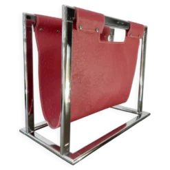 Porte revue métal chromé et simili cuir, Skaï , aspect pécari, 1970