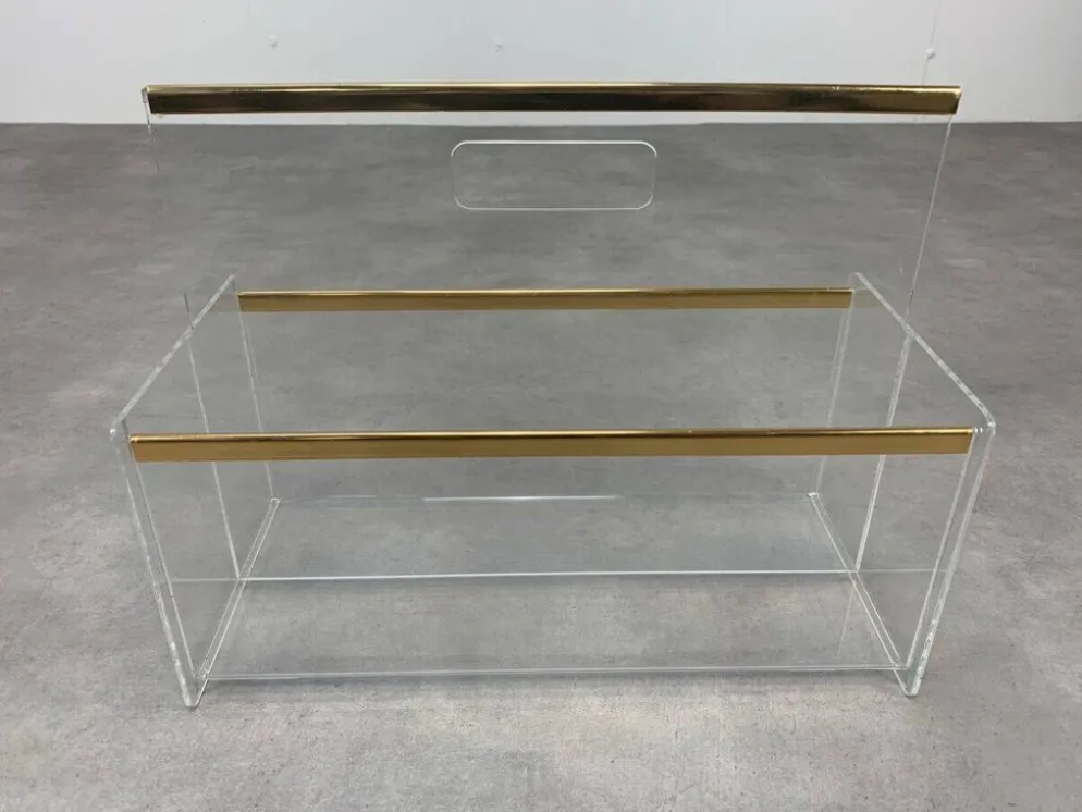 Porte revue plexiglas et laiton années 70 style hollywood regency