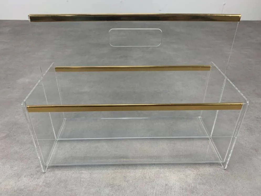 Porte revue plexiglas et laiton années 70 style hollywood regency