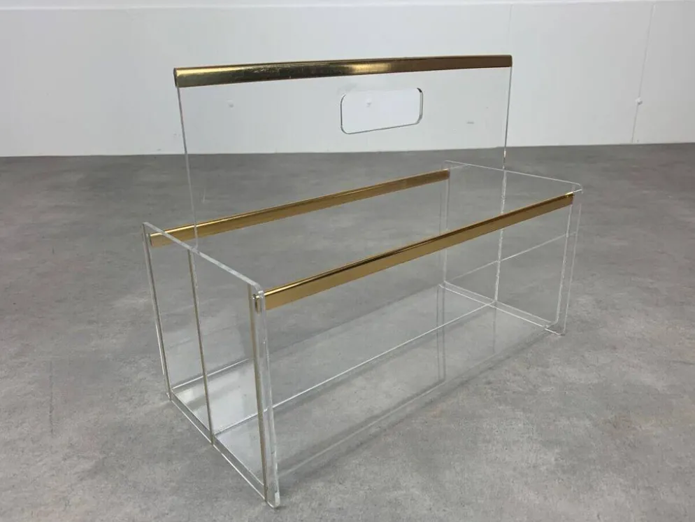 Porte revue plexiglas et laiton années 70 style hollywood regency