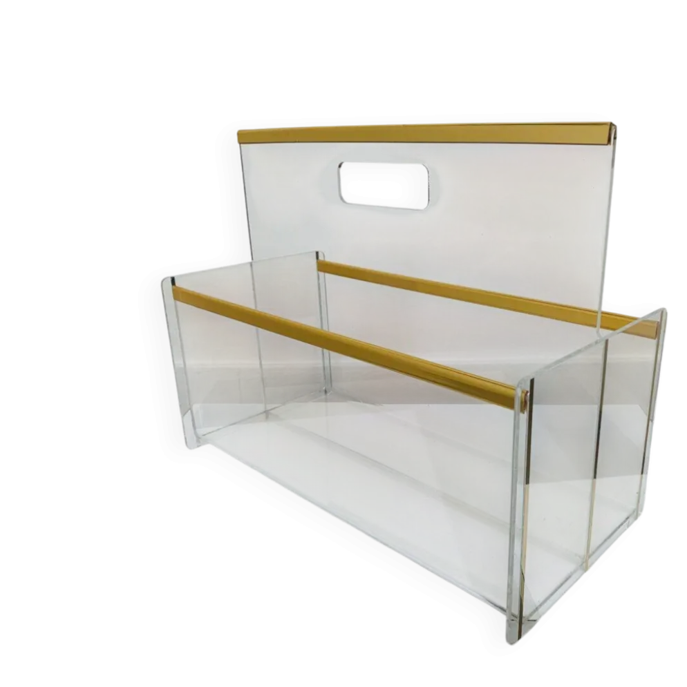Porte revue plexiglas et laiton années 70 style hollywood regency