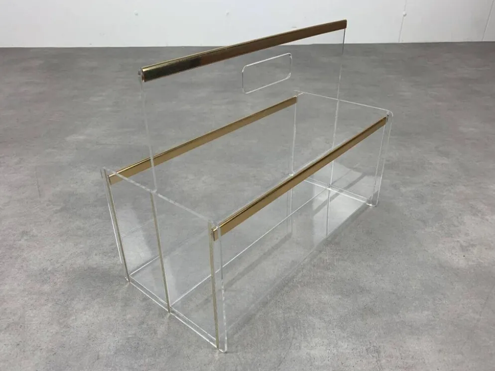 Porte revue plexiglas et laiton années 70 style hollywood regency
