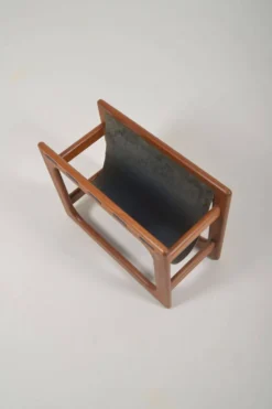 Porte-revues danois en teck et cuir par Salin Møbler, années 1970.