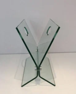 Porte-revues design en verre et acier brossé