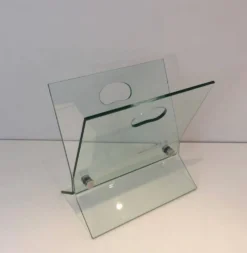 Porte-revues design en verre et acier brossé