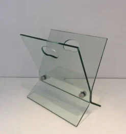 Porte-revues design en verre et acier brossé