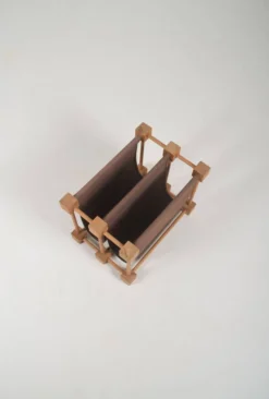 Porte-revues double en bois avec lin, années 1960