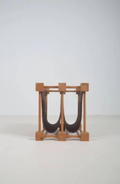 Porte-revues double en bois avec lin, années 1960